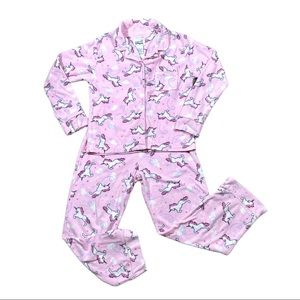 Fuzzy Unicorn Pink Pajama PJ Sleep Pants Shirt Set Cozy Warm Winter